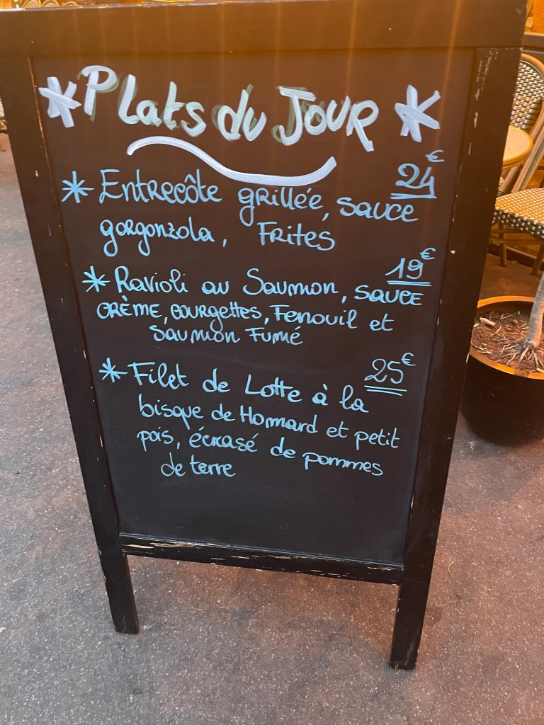 Menu pařížské restaurace In Casa